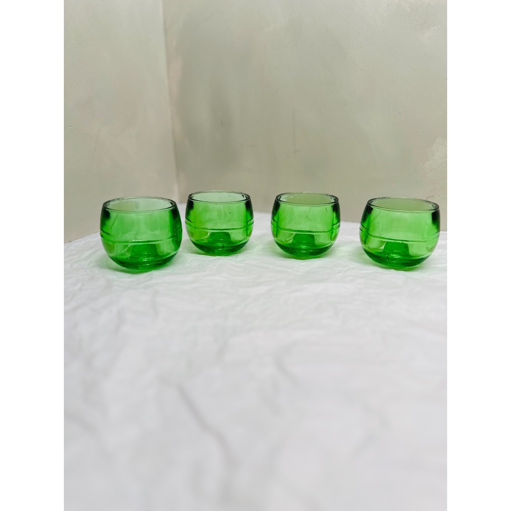 Vintage Emerald Green Glass Votive Candle Holders Shot Glasses Set of 4 Rounded